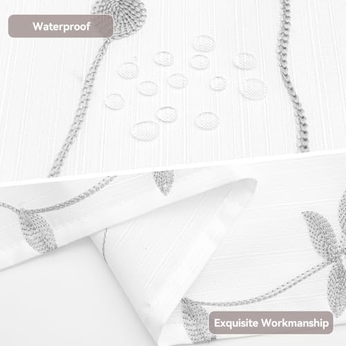 Embroidered Leaf Farmhouse Shower Curtain,Faux Linen,72Wx72L,White Grey | Boho Modern Shower Curtain Set, Washable & Waterproof Fabric, Floral Shower Curtains for Bathroom with Hooks - color: White Grey