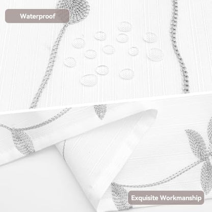 Embroidered Leaf Farmhouse Shower Curtain,Faux Linen,72Wx72L,White Grey | Boho Modern Shower Curtain Set, Washable & Waterproof Fabric, Floral Shower Curtains for Bathroom with Hooks - color: White Grey