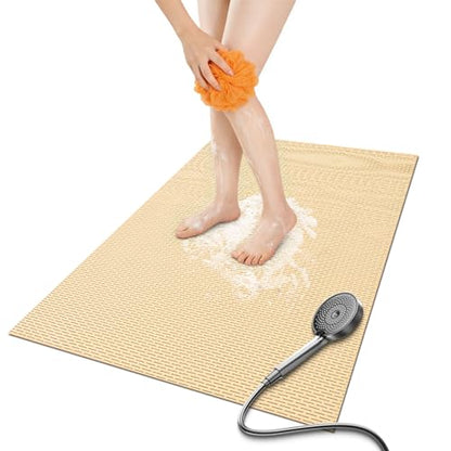 Bathroom Non Slip Shower Mat, Khaki 47x32 Inch Bathtub Mat, Non Slip Bathroom Mat for Elderly and Kids, Easy to Dry, Fast-Dry Drainage Hole, Easy to Prune - color: Khaki, size: 47" x 32" (Rectangular)