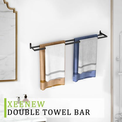 Double Towel Bar, 32 Inch Towel Racks for Bathroom, Stainless Steel Bathroom Towel Holder, Towel Rack Wall Mounted Towel Hanger Towel Rod, Matte Black - size: 32 Inch