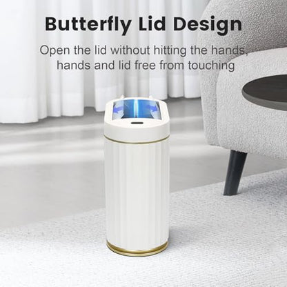 SYNCVIBE Bathroom Sensor Trash Can, 2 Gallon, Butterfly Lid, White Gold | Automatic Garbage Can, IPX5 Waterproof Slim Trash Bin, Under-Counter Wastebasket for Bedroom, Ling Room and Kitchen - color: Golden