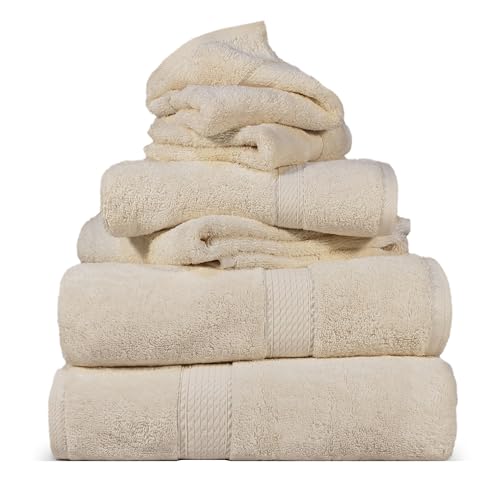 SUPERIOR Egyptian Cotton Ultra Plush & Absorbent, 6 Piece Set, Cream | Quick Dry, Soft Luxury Towel Set, Bath Essentials, Guest Bath, Spa, 2 Bath, 2 Hand, 2 Face Towels, Madeline Towels - color: Cream, size: 6-Piece Towel Set