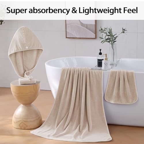 8 Piece Bath Towel Set,Extra Large Bath Sheets 35"x70"-Beige | Super Soft Microfiber, Lint Free & Quick Dry Towels for Bathroom,Gym,Hotel–2 Bath,2 Hair,2 Hand,2 Washcloths - color: Beige, size: 8Piece Towel Set