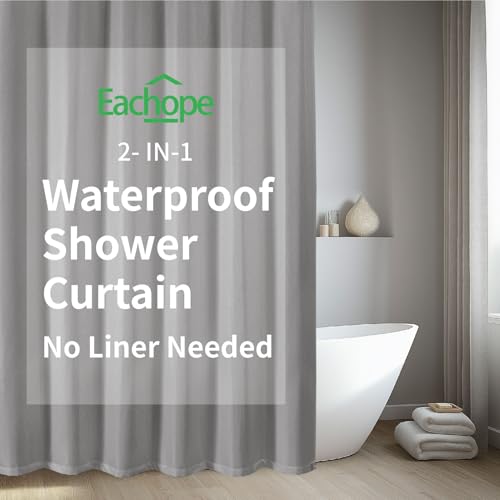 eachope Waterproof Fabric Shower Curtain,No Liner Needed,TPU Laminated Polyester Shower Curtain,Chevron Striped Design with Weighted Magnets and Metal Grommets,72Wx72H,Gray - color: Grey, size: 72"W x 72"L (Pack of 1)