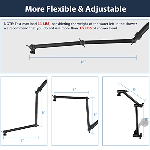 PDPBath Shower Extension Arm, 16" Upgrade Solid Brass Shower Head Shower Head Extender, Adjustable Height Extended with G1/2 Universal Connection for Rain & Handheld Shower Head Matte Black - color: Matte Black, style: 8 Inch + 8 Inch