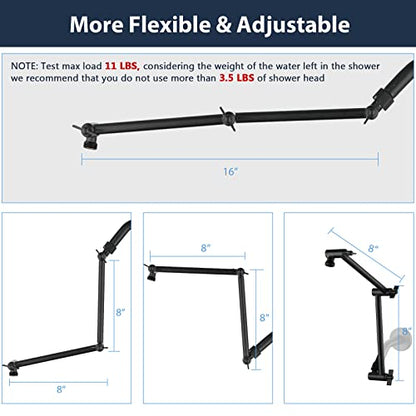 PDPBath Shower Extension Arm, 16" Upgrade Solid Brass Shower Head Shower Head Extender, Adjustable Height Extended with G1/2 Universal Connection for Rain & Handheld Shower Head Matte Black - color: Matte Black, style: 8 Inch + 8 Inch