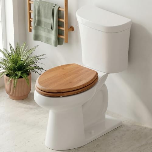 Bamboo Toilet Seat Elongated, Soft Close | Magnetic Quick-Release for Easy Cleaning, Arch-Tite Never Loosens, Adjustable Fit - size: Elongated
