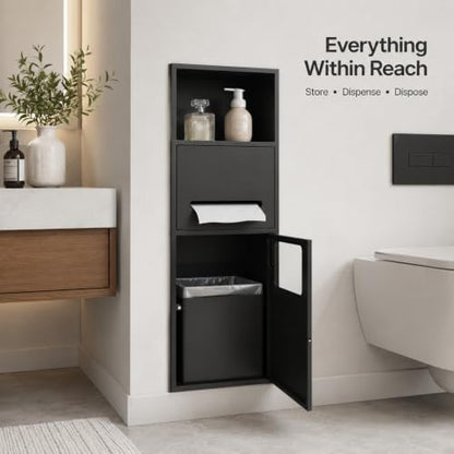 Recessed Toilet Paper Holder, Stainless Steel Shower Nich, Waterproof Bathroom Niche, Built-in Hidden Trash Can Tilt Out Trash Bin Cabinet for Kitchen Living Room Bedroom Hotel Residential (Black) - color: Black
