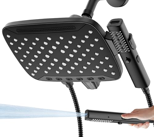 JDO High Pressure Rain Shower Head with Handheld Spray Matte Black | 7 Modes Dual Shower Head, 10-inch Rainfall Showerheads Combo, Detachable Hand Held Shower Wand, Power Jets, 71" Shower Hose - color: Matte Black
