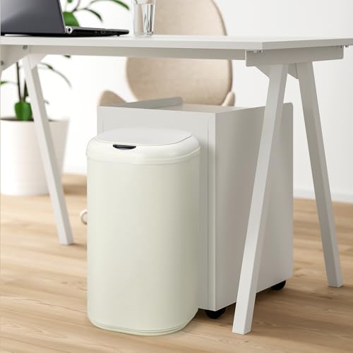 Takywep Kitchen Trash Can, 8 Gallon (30L) Touchless Stainless Steel Kitchen Trash Can with Lid, Soft-Close, Fingerprint-Resistant, Pet-Proof Odor Control, Battery Operated, Beige
