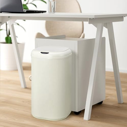Takywep Kitchen Trash Can, 8 Gallon (30L) Touchless Stainless Steel Kitchen Trash Can with Lid, Soft-Close, Fingerprint-Resistant, Pet-Proof Odor Control, Battery Operated, Beige