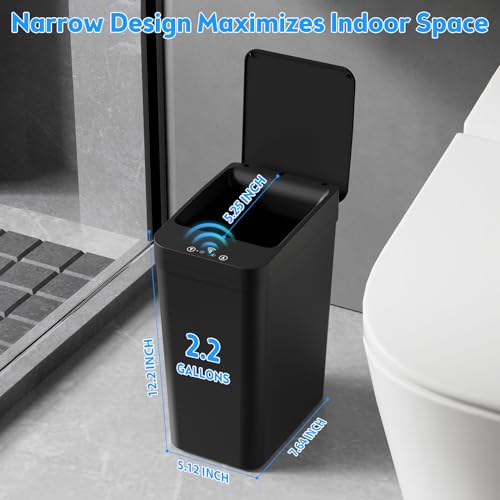 Bathroom Trash Can with Lid, KOEYLE 2 Pack 2.2 Gallon Automatic Touchless Garbage Can, Small Motion Sensor Smart Trash Can, Slim Waterproof Trash Bin for Bedroom, Bathroom, Office, Living Room (Black) - color: 2 Pack 2.2 Gallon Black
