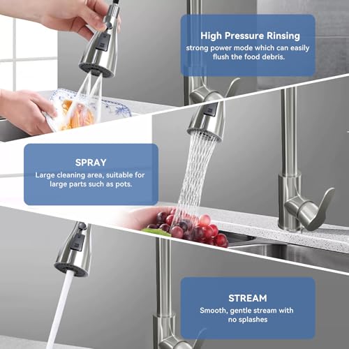 Kitchen Faucet Head Replacement with 3 Modes, Pull Down Spray Head for Kitchen Faucet, Kitchen Sink Sprayer Replacement Compatible with Moen, American Standard, Kohler Faucets - color: Brushed