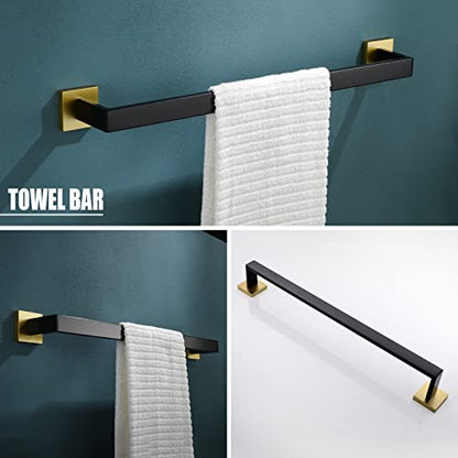 YACVCL 5 Pieces Bathroom Hardware Set, Black and Gold Towel Bar Set, 23.6 inch Towel Bar Hand Towel Holder Wall Mounted Stainless Steel - color: Black and Brushed Gold