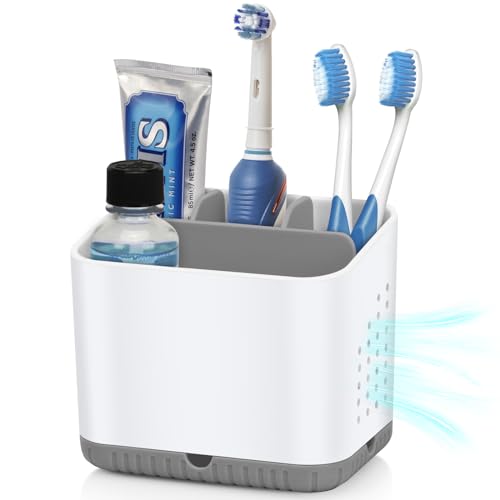 PARKMANI Toothbrush Holders for Bathrooms, Kids Electric Toothbrush and Toothpaste Holder, 4 Slots Tooth Brushing Holder for Bathroom Countertop Organizer and Storage, Bathroom Accessories (Grey) - color: Grey