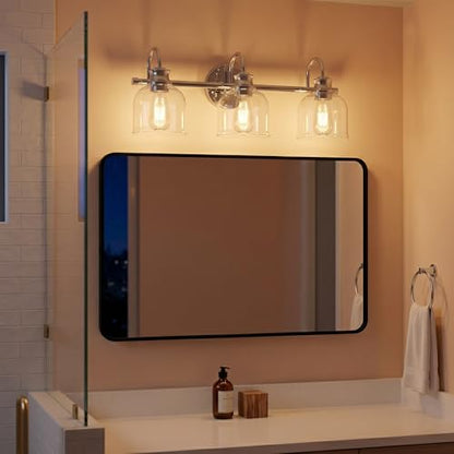 URSOLA 3 Lights 24" Bathroom Vanity Light Fixtures, Chrome Traditional Classic Vanity Light with Clear Glass, Bathroom Lighting Fixtures Over Mirror - color: Chrome, size: 3 Lights