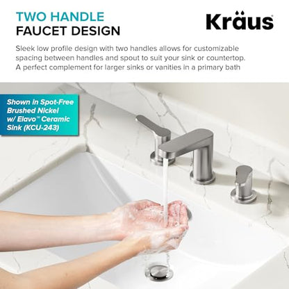 KRAUS Indy Widespread Bathroom Faucet in Chrome with 2 Handles, Pop Up Drain and Supply Lines, FUS-14103CH - color: Chrome, style: Widespread