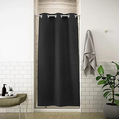 River Dream 36" W Stall Waffle Weave No Hook Shower Curtain with Snap-in Liner,Cotton Blend Fabric Shower Curtain for Bathroom,Black,36Wx74L - color: Black, size: 36"W x 74"L (Pack of 1)