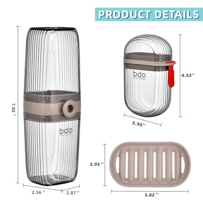 VITVITI Gray Toothbrush Travel Case, Portable Leakproof Travel Soap Container Dish Tray, 7.88 inch Toothpaste Toothbrush Holder with Cover for Trip/Bathroom/Camping - color: Clear