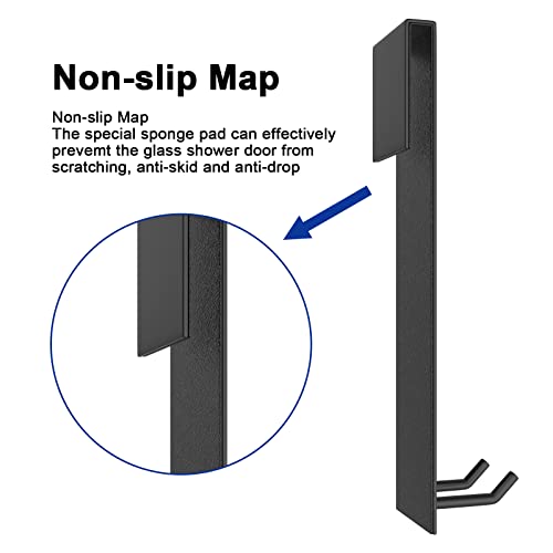 Shower Door Hook, Extended Length Frameless Shower Door Hook (7 Inches), Heavy-Duty Bathrobe Towel Stainless Steel Hook, No Drilling or Adhesive Required, 2-Pack, Black - color: Black-SXJ