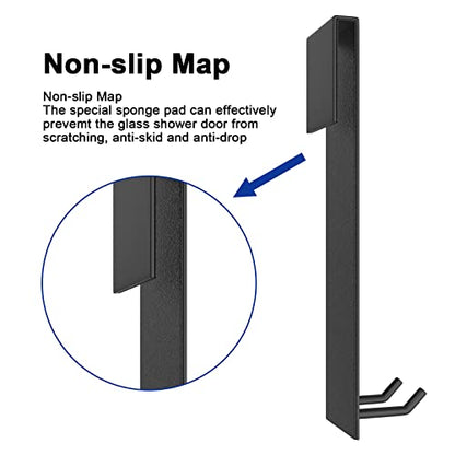 Shower Door Hook, Extended Length Frameless Shower Door Hook (7 Inches), Heavy-Duty Bathrobe Towel Stainless Steel Hook, No Drilling or Adhesive Required, 2-Pack, Black - color: Black-SXJ