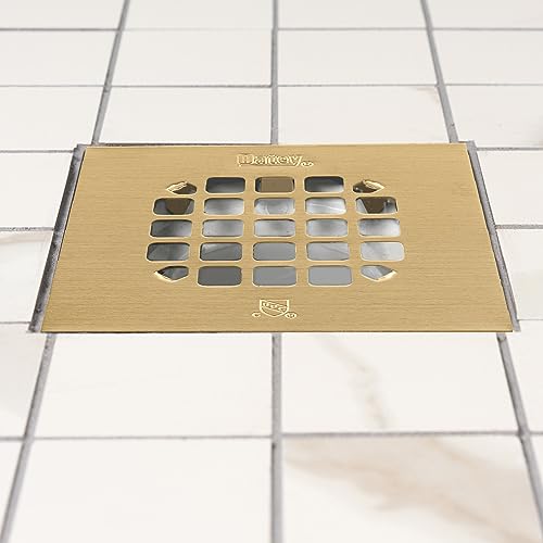 Oatey 42361 Universal 4-1/4 in. Snap-Tite Square Shower Strainer in Brushed Gold