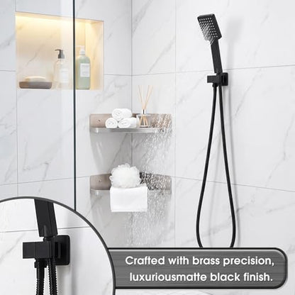 Shower Head Holder, Brass Handheld Showerhead Holder Bathroom Fixtures Wall Mounted Supply Elbow with Adjustable Shower Wand Bracket(Matte Black) - color: Matte Black