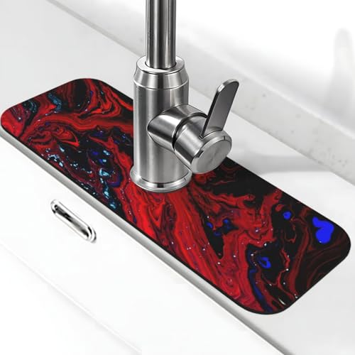 Red marble Kitchen sink faucet pad, strong water absorption, anti slip, easy to clean, very suitable for splash and drip prevention, suitable for kitchens and bathrooms - color: Red marble