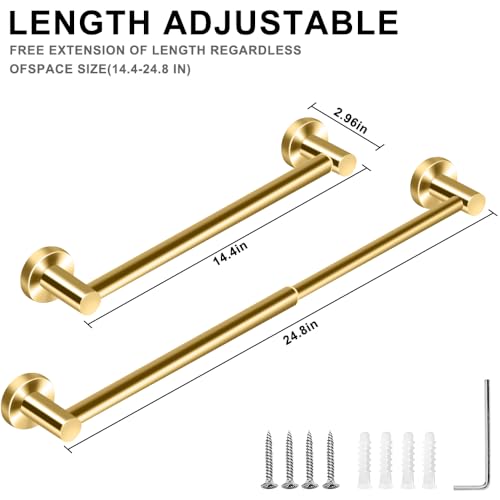 MGahyi Adjustable Stainless Steel Towel Racks for Bathroom 13.18-24In | Rustproof Single Towel Bar Wall Mounted, Sturdy & Space-Saving Towel Holder Rod for Bathroom Accessories, Gold - color: Gold