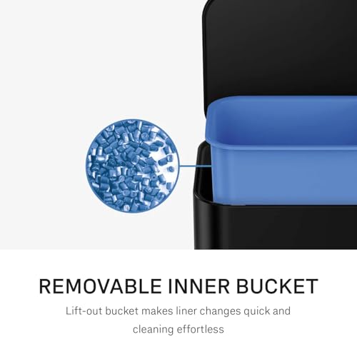 simplehuman Slim Step Can, 9L / 2.4 Gallon Primary Bathroom Trash Can, Liner Pocket®, Sleek Internal Hinge, 150,000-Step All-Steel Pedal, Lid Shox® Silent Close, Matte Black Steel - color: Matte Black, size: 9L