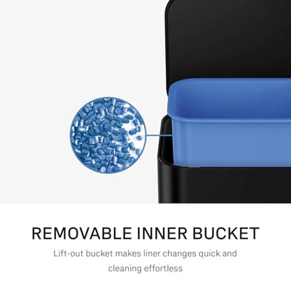 simplehuman Slim Step Can, 9L / 2.4 Gallon Primary Bathroom Trash Can, Liner Pocket®, Sleek Internal Hinge, 150,000-Step All-Steel Pedal, Lid Shox® Silent Close, Matte Black Steel - color: Matte Black, size: 9L