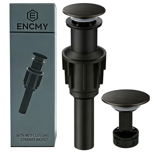 Bathroom Sink Drain Without Overflow- Oil Rubbed Bronze Pop up Drain for Bathroom Vanity Vessel Sink Drain Stopper - Anti-Clog Pop-up Plastic Drain with Hair Catcher Strainer - color: Oil-rubbed Bronze