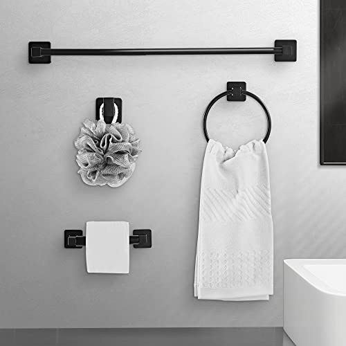 Matte Black Bathroom Hardware Set 8 Pieces,Towel Bar Set Stainless Steel Wall Mounted, Includes 16In Hand Towel Bar, Towel Ring, Robe Towel Hooks,Toilet Paper Holder, Bathroom Towel Rack Set… - color: Matte Black-8pcs, size: 16Inch