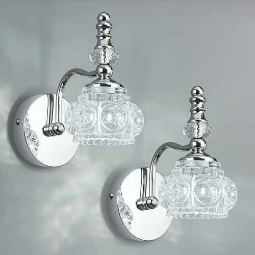 Modern Wall Sconces Set of Two Indoor Lamp Chrome Vintage Glass Light Bathroom Vanity Fixture Wall-Mounted Room Lighting - color: Chrome, size: 1-Light (2-Pack)