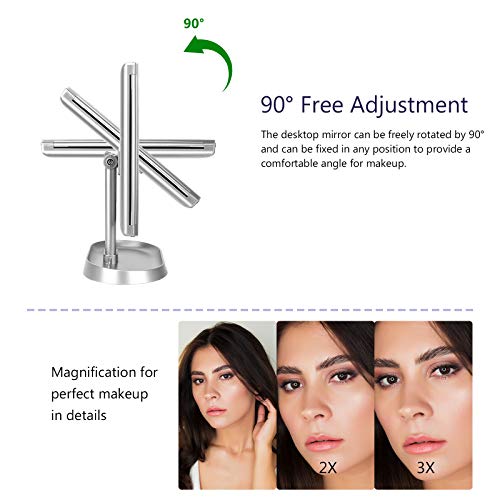 Trifold Lighted Vanity Makeup Mirror with 21 LED Lights,1/2/3 Magnification and Dimming,Two Power Supplies Makeup Mirror,Gift for Women - color: Silver