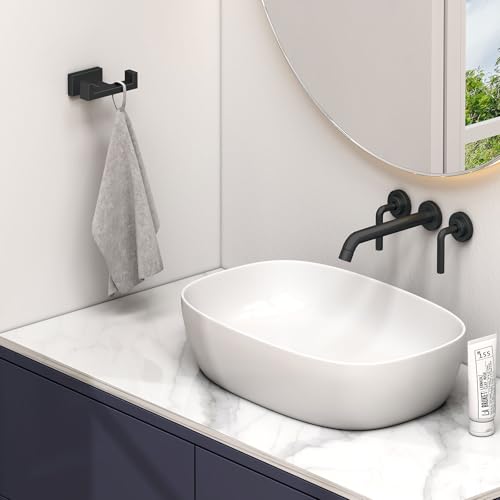 Angle Simple Bathroom Towel Hook Matte Black, Double Robe Coat Hook, 2 Pack | SUS304 Stainless Steel Shower Bath Hand Towel Holder, Modern and Versatile Hanging, Screw Wall Mount - color: Matte Black, size: 2 Pack