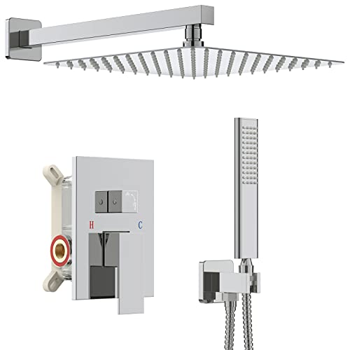 Iriber Chrome Shower System 10 Inch High Pressure Rainfall Shower Head and Shower Faucet Combo Set - color: Chrome 04