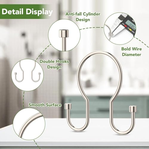 Shower Curtain Hooks, Simple Shower Curtain Rings, Sturdy Shower Curtain Hangers, Double Hook Shower Curtain Hooks, Smooth Gliding Metal Shower Hooks for Shower Curtain (Nickel, 12 Pack) - color: Nickel, size: 12 Pack