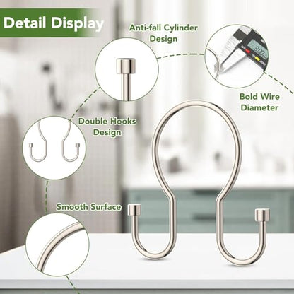Shower Curtain Hooks, Simple Shower Curtain Rings, Sturdy Shower Curtain Hangers, Double Hook Shower Curtain Hooks, Smooth Gliding Metal Shower Hooks for Shower Curtain (Nickel, 12 Pack) - color: Nickel, size: 12 Pack