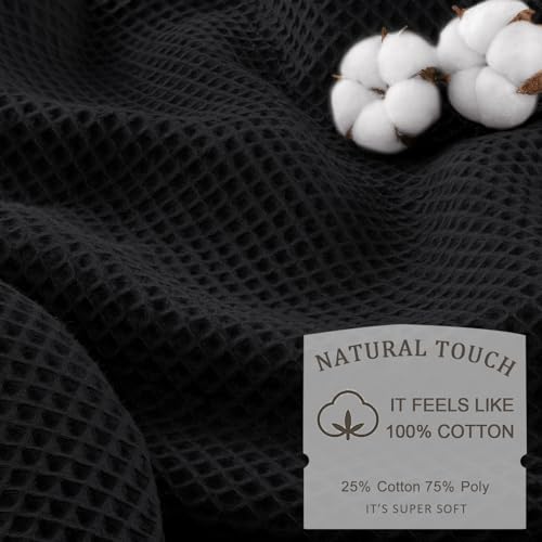 Stall Waffle Weave Shower Curtain Heavyweight Cotton Fabric Black 36Wx72L | Soft Cotton Cloth,3D Square Truely Waffle,Washable, Hotel Luxury Spa, Shower Curtains for Narrow Bathroom 12 Plastic Hooks - color: Black, size: Small Stall 36"W x 72"L