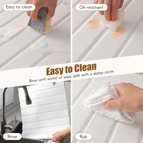Dish Drying Mat，Stone Drying Mat for Kitchen Counter，Heat Resistant and Super Absorbent Foldable Bath mats,Made of Diatomaceous Earth and Leather.24.8"×15.7" White