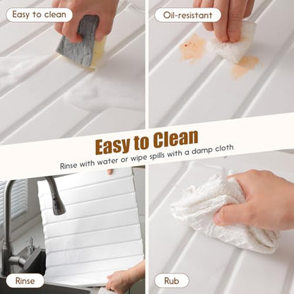 Dish Drying Mat，Stone Drying Mat for Kitchen Counter，Heat Resistant and Super Absorbent Foldable Bath mats,Made of Diatomaceous Earth and Leather.24.8"×15.7" White