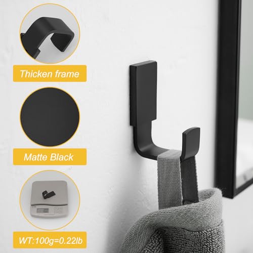 Brass Towel Hook, Bathroom Robe Coat Clothes Hook, Matte Black, 2 Pack | Wall Mounted with Screws for Bathroom, Kitchen, Hotel, Garage, Laundry, Square Coat and Hat Hooks, Rustproof & High Quality - color: Matte Black, size: 2 Pack