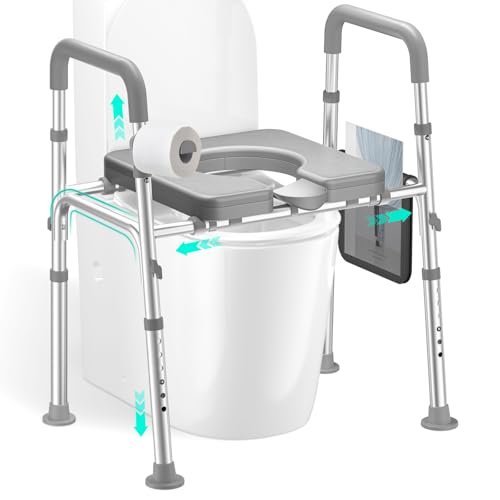 HOMEAL Raised Toilet Seat Riser with Handles for Seniors, 450LBS Heavy-Duty 3in1 Commode Chair for Disabled & Patients with Reinforced Frame & Protective Deflector, Built for Safety & Clean - size: Without Commode