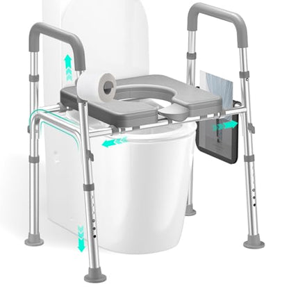 HOMEAL Raised Toilet Seat Riser with Handles for Seniors, 450LBS Heavy-Duty 3in1 Commode Chair for Disabled & Patients with Reinforced Frame & Protective Deflector, Built for Safety & Clean - size: Without Commode