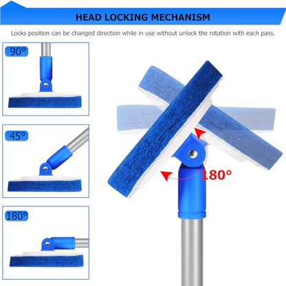 Bathtub Cleaning Brush Long Handle, Shower Bathroom Cleaner Brush Scrubber | 3 Different Detachable Scrub Brush Replacement Head for Scrubing Bathroom Floors, Tubs, Tiles, and Kitchen Walls - color: Blue