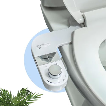 Bidet Attachment for Toilet, Non-Electric Cold Water Bidet with Dual Nozzles (Rear & Feminine Wash), Self-Cleaning Nozzle Rinse, Adjustable Water Pressure Control, Easy Install Kit, Fits Most Toilets