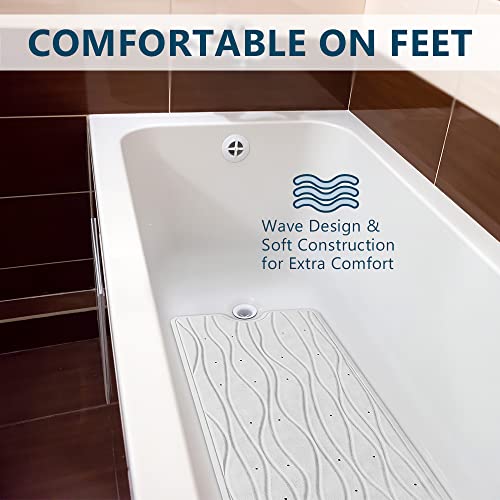 ComfiLife Bath Mat for Bathroom Tub and Shower – Non Slip Extra Large Bathtub Mat with Drain Holes & Suction Cups – Machine Washable Rubber Mats to Keep Bathtub Clean (Cream, Wave 16" x 40")