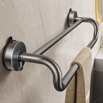 Towel Bar Suction Cup Holder, Wall Mount 2-in-1 Space-Saving Towel Rack for Bathroom, No-Drill Installation, Easy to Use Towel Hanger Rail - size: 50cm/19.6"