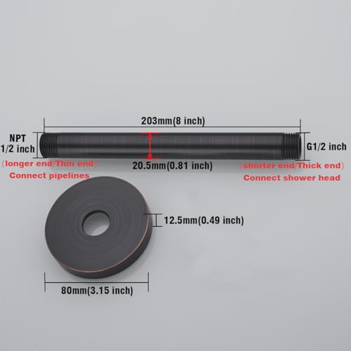 RANDOM 8 Inches Ceiling Mount Shower Arm with Flange,Oil Rubbed Bronze.RD91038-8-ORB - color: 8″Oil Rubbed Bronze(Round Flange)